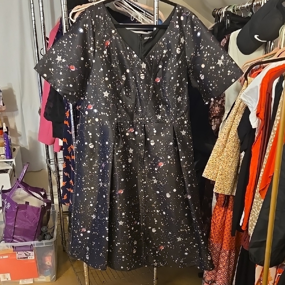 Galactic Print Black Dress